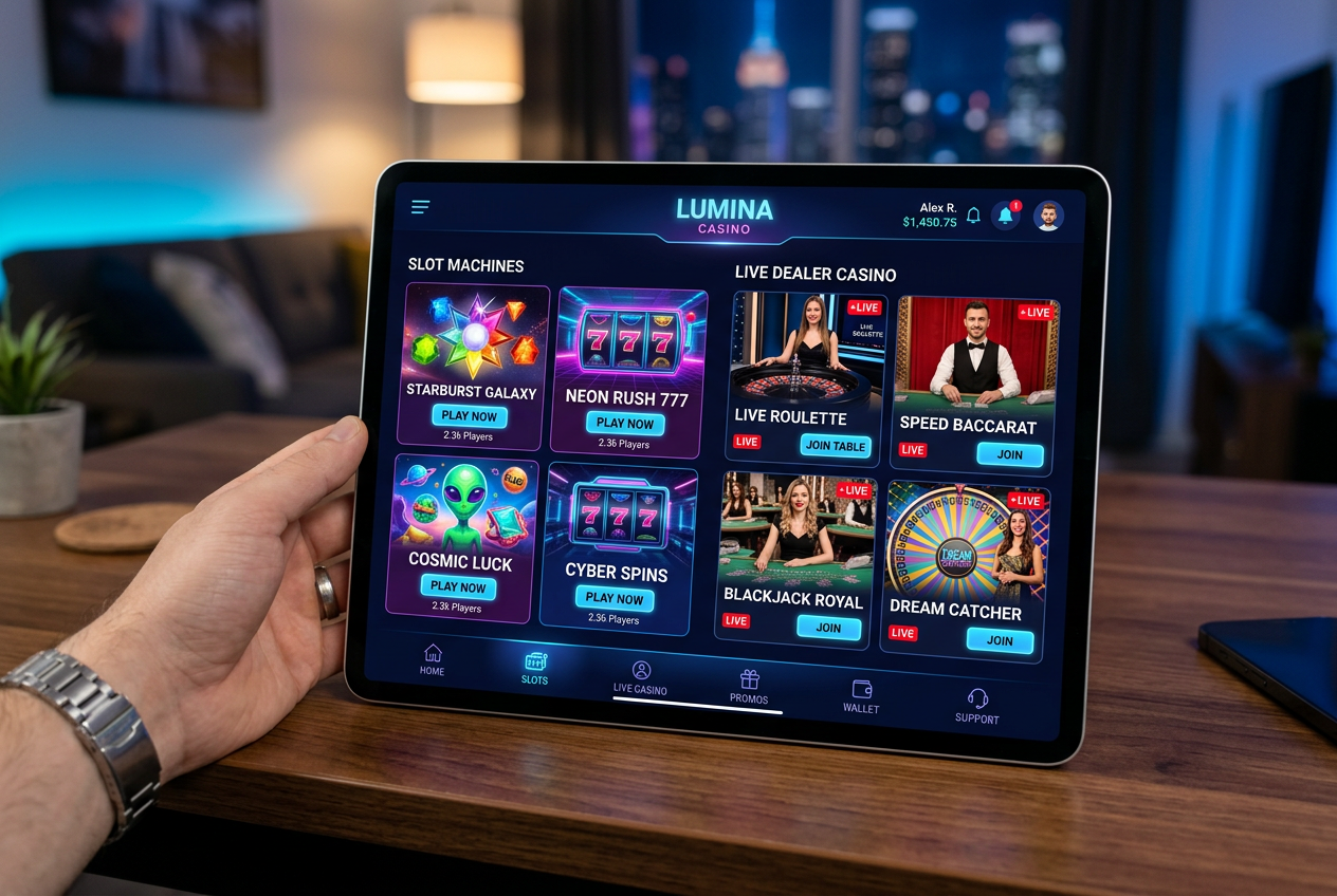 Nowoczesny interfejs kasyna online 2026 na tablecie